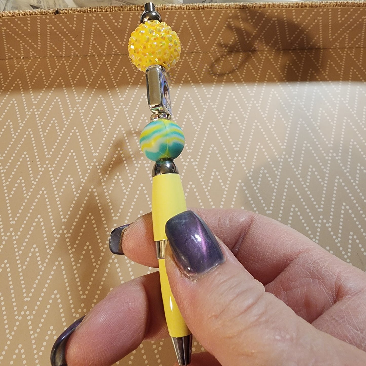 Hand beaded clip-on pen